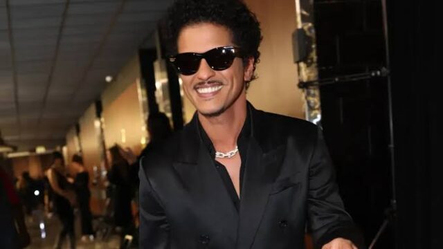 Bruno Mars performing on stage during The Romantic Tour in 2026